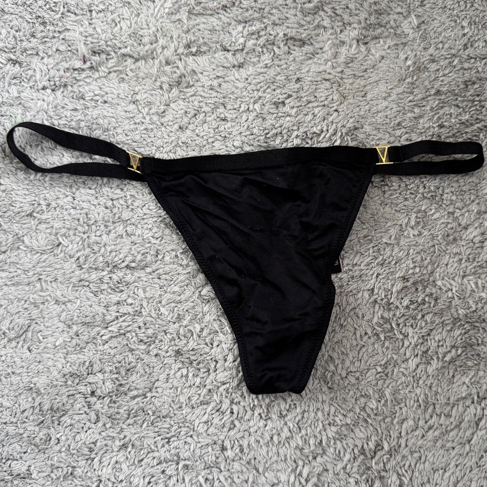 Elegant Black Thong with Gold Details